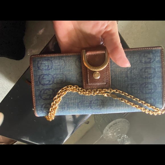 Gucci jean GG logo wallet/clutch added non Gucci chain . Long wallet - Picture 9 of 15